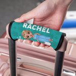 Personalized Travel Is My Therapy Cartoon Character Set of 2 Luggage Handle Wraps with Name and Contact Card Travel Accessories Gift for Travel Lovers