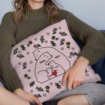 Personalized Love Hugging Bear Family Throw Pillow Cover with Birth Flower and 2-9 Names Birthday Anniversary Gift for Dad Mom
