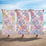 Serviette de Plage Personnalisée avec Nom Style de Fleur Séchage Rapide Cadeau Anniversaire Vacances d'Été Cadeau pour Femme