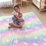 Personalized Fantasy Unicorn Dinosaur Soft Fleece Blanket with Name Birthday Children's Day Gift for Kids