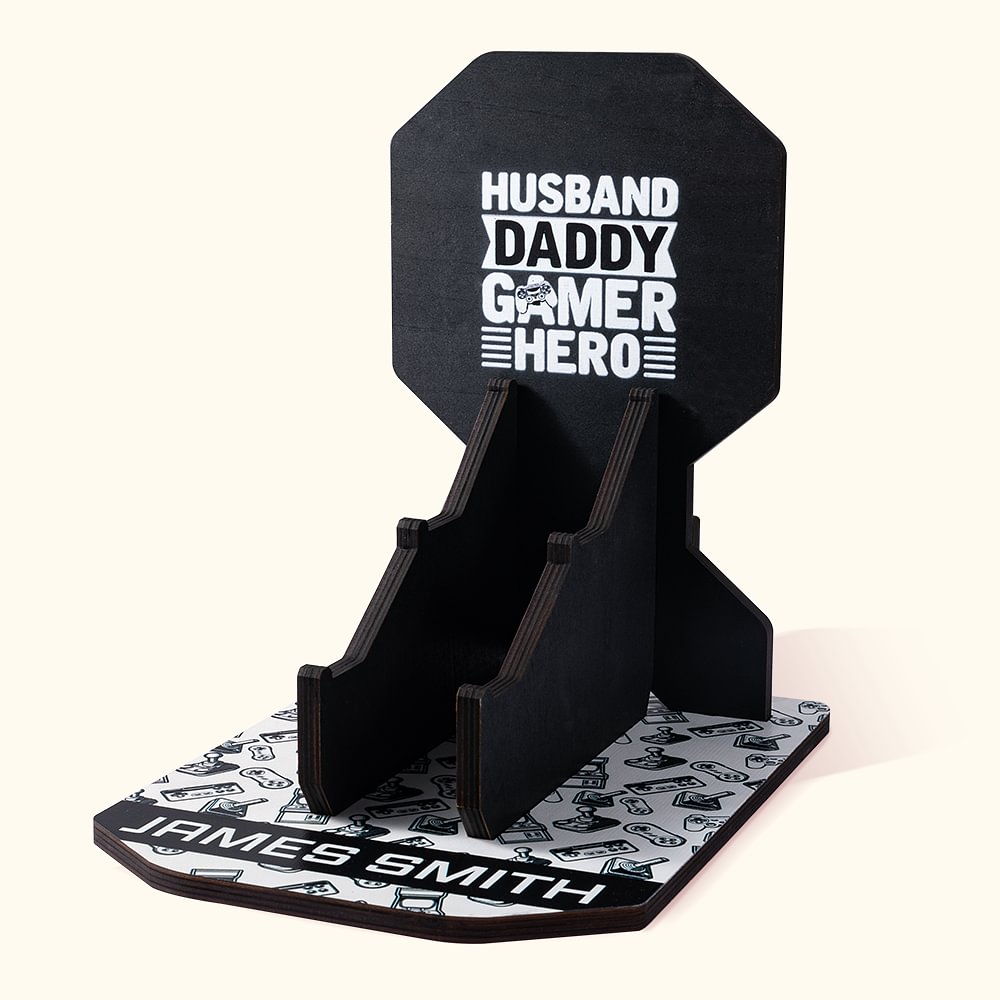 Support pour Casque et Manette de Jeu Personnalisé avec Nom Accessoire en Bois Cadeau Anniversaire pour Joueur de Jeu Vidéo