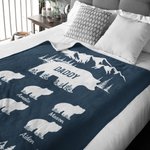 Personalized Mountains Forest Papa Bear Fleece Blanket with 1-12 Baby Bears and Names Father's Day Birthday Gift for Dad Grandpa