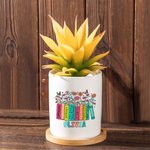 Personalized Colourful Letters Floral Book Pencil Ceramic Plant Pot with Name and Bamboo Base Appreciation Back to School Gift for Teacher