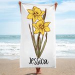 Personalized Oversized Quick Dry Birth Flower Beach Towel with Name Summer Travel Essential Bachelorette Wedding Gift for Her