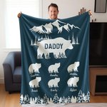 Personalized Mountains Forest Papa Bear Fleece Blanket with 1-12 Baby Bears and Names Father's Day Birthday Gift for Dad Grandpa