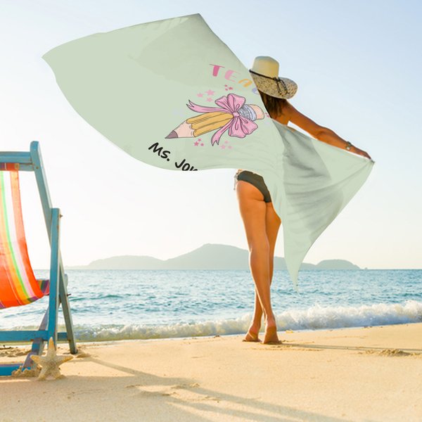 Toalla de playa de microfibra de gran tamaño y secado rápido con lazo y nombre Accesorio de vacaciones de verano Regalo de gratitud para un profesor