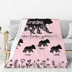 Personalized Floral Mama Bear Fleece Blanket with 1-10 Baby Bears and Names Mother's Day Birthday Gift for Mom Grandma