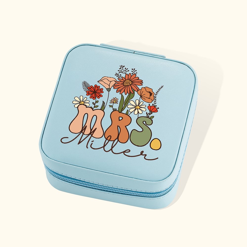 Boîte à Bijoux Vintage en Cuir Personnalisée avec Nom Floral Mrs Cadeau d'Anniversaire de Mariage Remerciement Voyage pour Elle