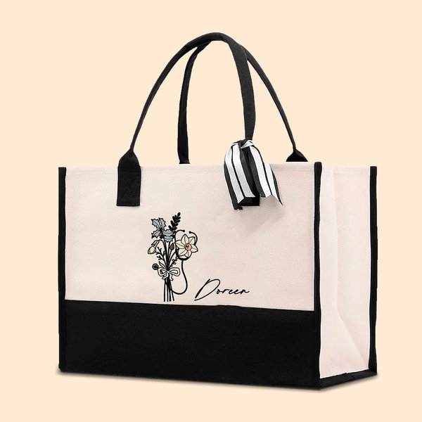 Stetoscopio personalizzato nascita fiore fiocco tela Tote Bag con nome e fodera impermeabile Graduation Appreciation Gift per medico infermiere
