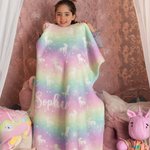 Personalized Fantasy Unicorn Dinosaur Soft Fleece Blanket with Name Birthday Children's Day Gift for Kids
