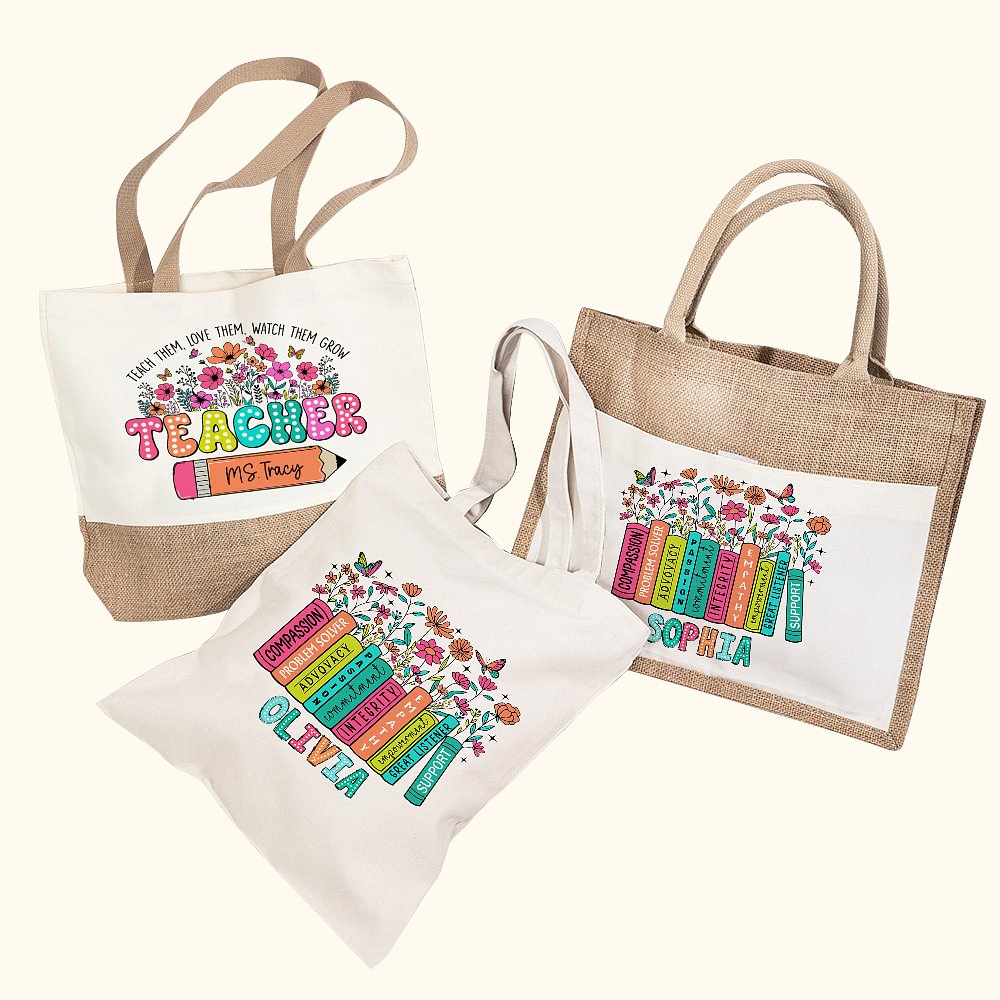 Sac de Crayon et Livres Personnalisé avec Nom Sac de Grande Capacité Cadeau de Remerciement Rentrée Scolaire pour Enseignant