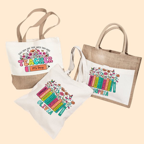 Personalisierte Aquarell Blumenbuch Bleistift Lehrer Tragetasche mit Namen große Kapazität Wertschätzung zurück zu Schule Geschenk für Lehrer
