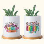 Personalized Colourful Letters Floral Book Pencil Ceramic Plant Pot with Name and Bamboo Base Appreciation Back to School Gift for Teacher
