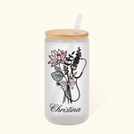Personalised Stethoscope Birth Flower Bow 20oz Name Frosted Glass Tumbler with Bamboo Lid and Straw Appreciation Graduation Gift for Nurse Doctor