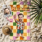 Serviette de Plage en Microfibre Personnalisée avec Prénom et Photo Accessoire Plage Super Doux Séchage Rapide Cadeau Vacances d'Été pour Famille Ami