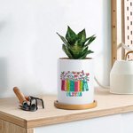Personalized Colourful Letters Floral Book Pencil Ceramic Plant Pot with Name and Bamboo Base Appreciation Back to School Gift for Teacher