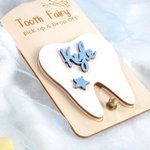 Personalized Wooden Engraving Tooth Fairy Star Name Door Hanger with Money Slot and Velvet Pouch Encourage Birthday Gift for Kids