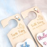 Personalized Wooden Engraving Tooth Fairy Star Name Door Hanger with Money Slot and Velvet Pouch Encourage Birthday Gift for Kids