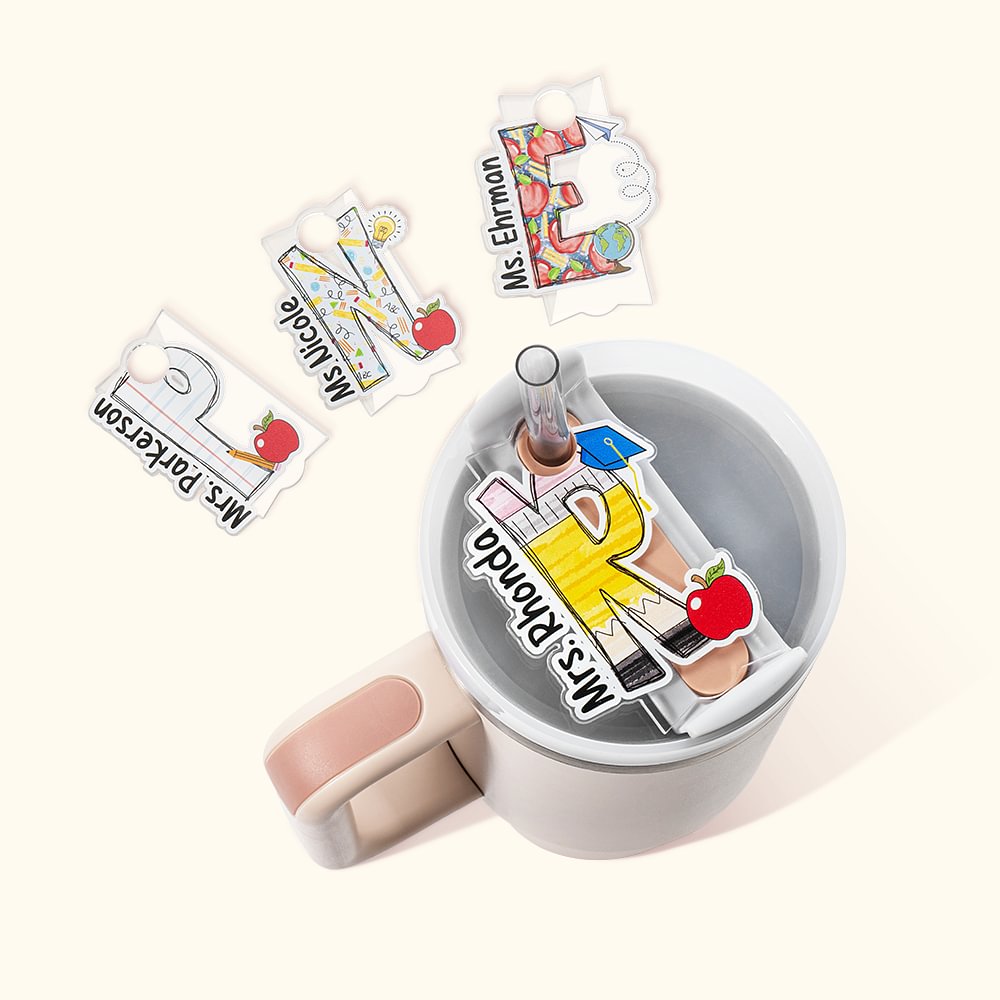 Plaque d'Identification Personnalisée avec Initiale et Nom Accessoire de Gobelet Cadeau d'Anniversaire Journée des Professeurs pour Femme