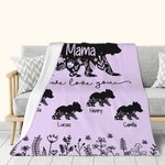 Personalized Floral Mama Bear Fleece Blanket with 1-10 Baby Bears and Names Mother's Day Birthday Gift for Mom Grandma