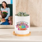 Personalized Colourful Letters Floral Book Pencil Ceramic Plant Pot with Name and Bamboo Base Appreciation Back to School Gift for Teacher