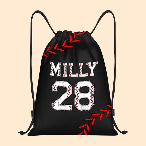 Sac à Cordon Personnalisé avec Nom et Numéro Style Softball ou Base-ball Cadeau de Retour à l'École pour Enfant Amateur de Sport