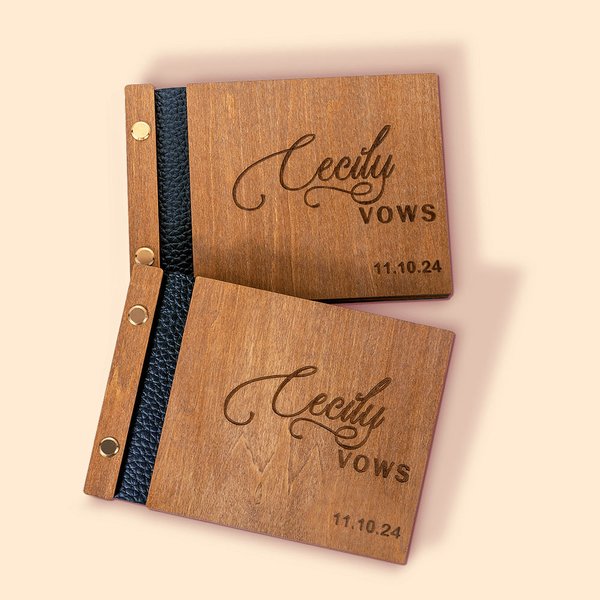 Lot de 2 livrets de vœux de mariage en bois avec nom et fleur de naissance gravés Cadeau de mariage pour les mariés