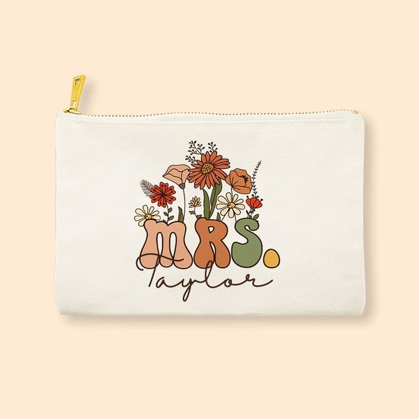 Trousse de Maquillage en Toile Personnalisée avec Nom à Titre MRS Trousse Portable Cadeau de Mariage Enterrement de Vie de Jeune Fille pour Femme