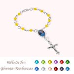 Personalisiertes Foto und Bicone Geburtsstein Rosenkranz Armband mit Kreuz Auto Rückspiegel-Anhänger Religion Denkmal für Familie Freunden