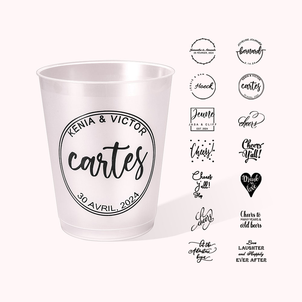 Set de 10 Gobelets en Plastique Personnalisés avec Texte et Noms Gobletes Dépolis Jetables Cadeau Mariage Fiançailles pour Mariés Couple