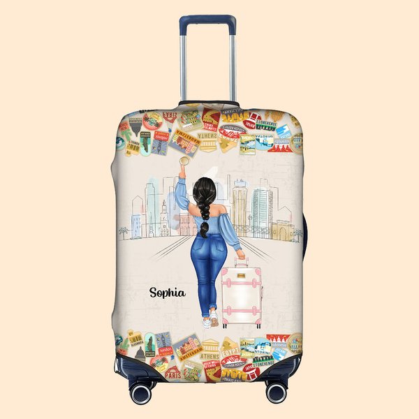 Personalized There Was A Girl Who Really Loved Traveling Luggage Cover with Name Fits 18-32 Inches Suitcase Birthday Vacation Travel Gift for Her