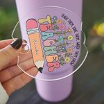 Personalized Colourful Pencil Flower Teacher Name Tag Lid Topper Tumbler Accessories for Stanley Teacher’s Day Back to School Gift for Teacher