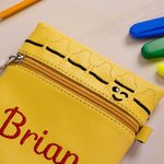 Personalized Leather Embroidery Name Crayon Bag with Zipper Birthday Back to School Gift for Kid