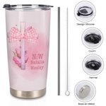 Gobelet Isotherme Personnalisé avec Nom Initiales et Motif Nœud Papillon Coquette Rose Bouteille avec Paille et Brosse Cadeau Anniversaire pour Femme