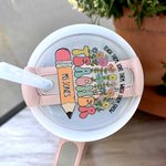 Personalized Colourful Pencil Flower Teacher Name Tag Lid Topper Tumbler Accessories for Stanley Teacher’s Day Back to School Gift for Teacher