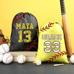 Sac à Cordon Personnalisé avec Nom et Numéro Style Softball ou Base-ball Cadeau de Retour à l'École pour Enfant Amateur de Sport
