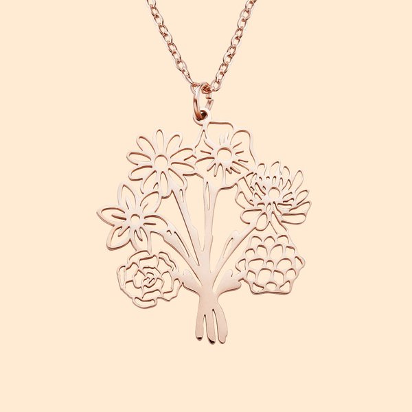 Gepersonaliseerde 1-6 Geboorte Bloemen Boeket Holle Halsketting Verjaardag Verjaardagscadeau voor vrouwen