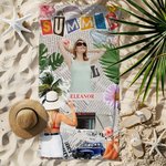 Personalised Quick Dry Retro Poster Flowers Palms Microfiber Beach Towel with Photos and Name Summer Holiday Party Gift for Her