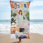 Personalised Quick Dry Retro Poster Flowers Palms Microfiber Beach Towel with Photos and Name Summer Holiday Party Gift for Her