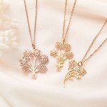 Personalized 1-6 Birth Flowers Bouquet Hollow Necklace Birthday Anniversary Gift for Women