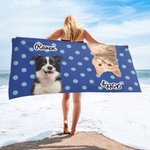 Personalisierte Haustier Foto Polka Dots Strandtuch mit Namen Super saugfähige schnell trocknend Urlaub Pool Party Geburtstag Geschenk für Tierliebhaber Besitzer