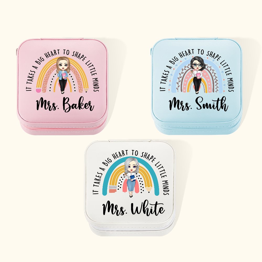 Boîte à Bijoux Personnalisée avec Dessin Femme et Nom Thème It Takes A Big Heart To Shape Little Minds Cadeau Rentrée Scolaire pour Enseignante