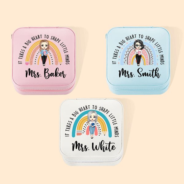 Personalized It Takes A Big Heart To Shape Little Minds Rainbow Jewelry Case Birthday Back to School Gift for Teacher