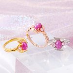 Bague Vintage Personnalisée avec Texte Gravé Design 6 Rayons d'Étoile Rose avec Pierres Précieuses Cadeau Fiançailles Mariage Anniversaire pour Femme