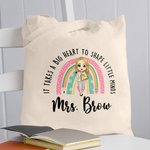 Personalisierte Es braucht ein großes Herz, um kleine Köpfe Regenbogen Leinwand Jute Tasche Tote Bag Wertschätzung zurück zu Schule Geschenk für Lehr