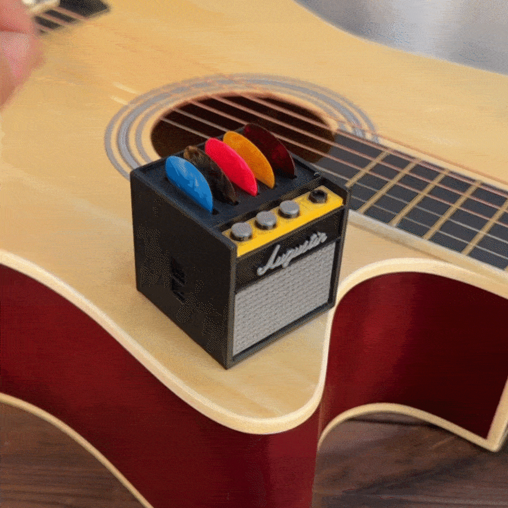 Personalized 3D Printing Retro Guitar Amp Shape Guitar Picks Holder Plectrum Storage Box with Name Birthday Gift for Musician Guitar Player