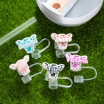 Personalized Cute Multicolour Cow Print Head Reusable Silicone Straw Topper with Name Accessory for Stanley Cup Birthday Gift for Cow Lovers