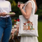 Personalized Retro Wildflowers MRS. Canvas Tote Bag with Name Teacher Appreciation Bridal Shower Wedding Gift for Women