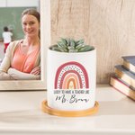Personalised Lucky To Have A Teacher Like You Rainbow Ceramic Plant Pot with Bamboo Base and Name Appreciation Birthday Gift for Teacher