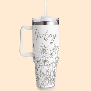 Personalisierte Multi-Color-Schmetterling Blume 40oz Becher mit Namen und Strohhalm Muttertag Geschenk für sie
